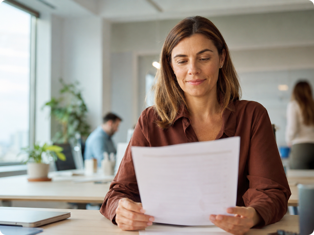 HR manager reviewing a compliant employment contract built with HR Command's custom HR template builder